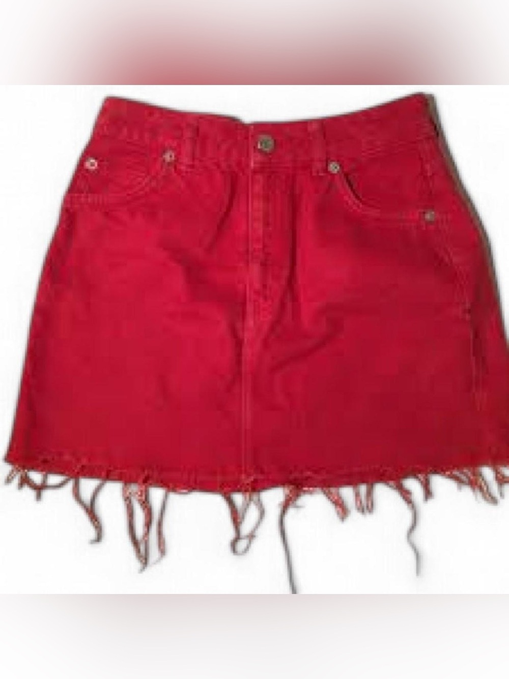 Abercrombie & Fitch Red Denim Mini Skirt with Frayed Hem